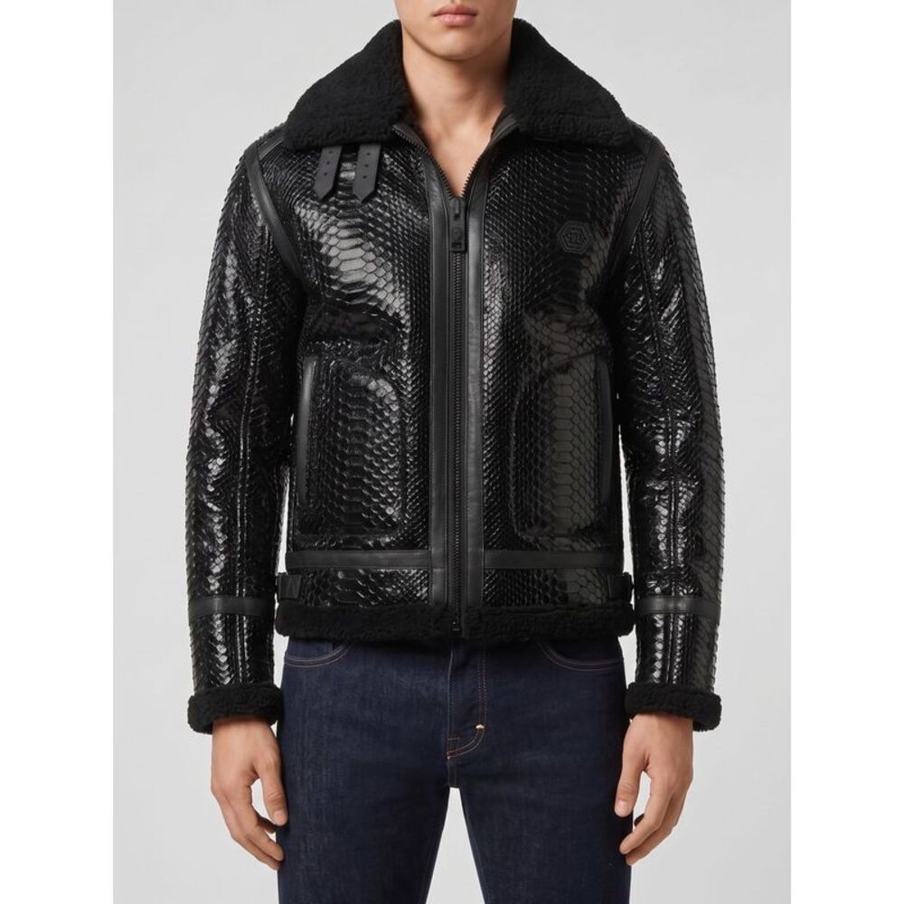 Philipp Plein Men Snake Leather Jacket Philipp Plein